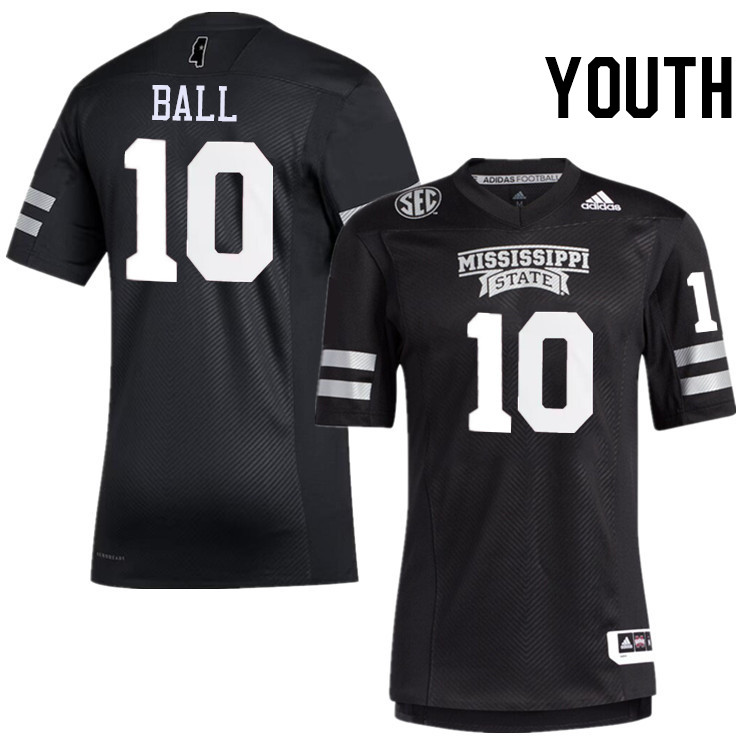 Youth #10 Cameron Ball Mississippi State Bulldogs College Football Jerseys Stitched-Black